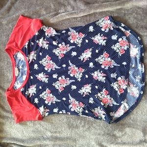 Ultra Flirt raglan polka dot floral baseball tee